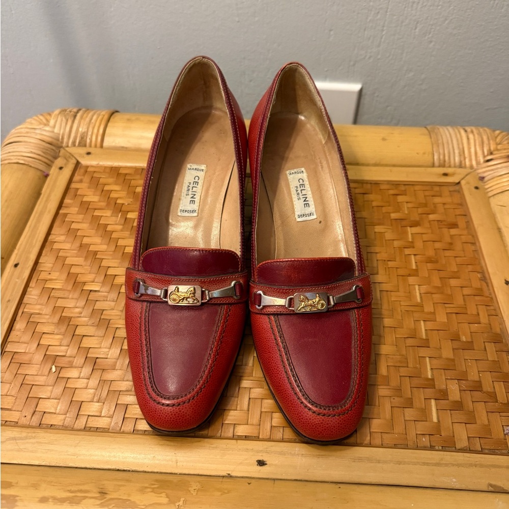 Vintage Red Celine Heeled Loafers